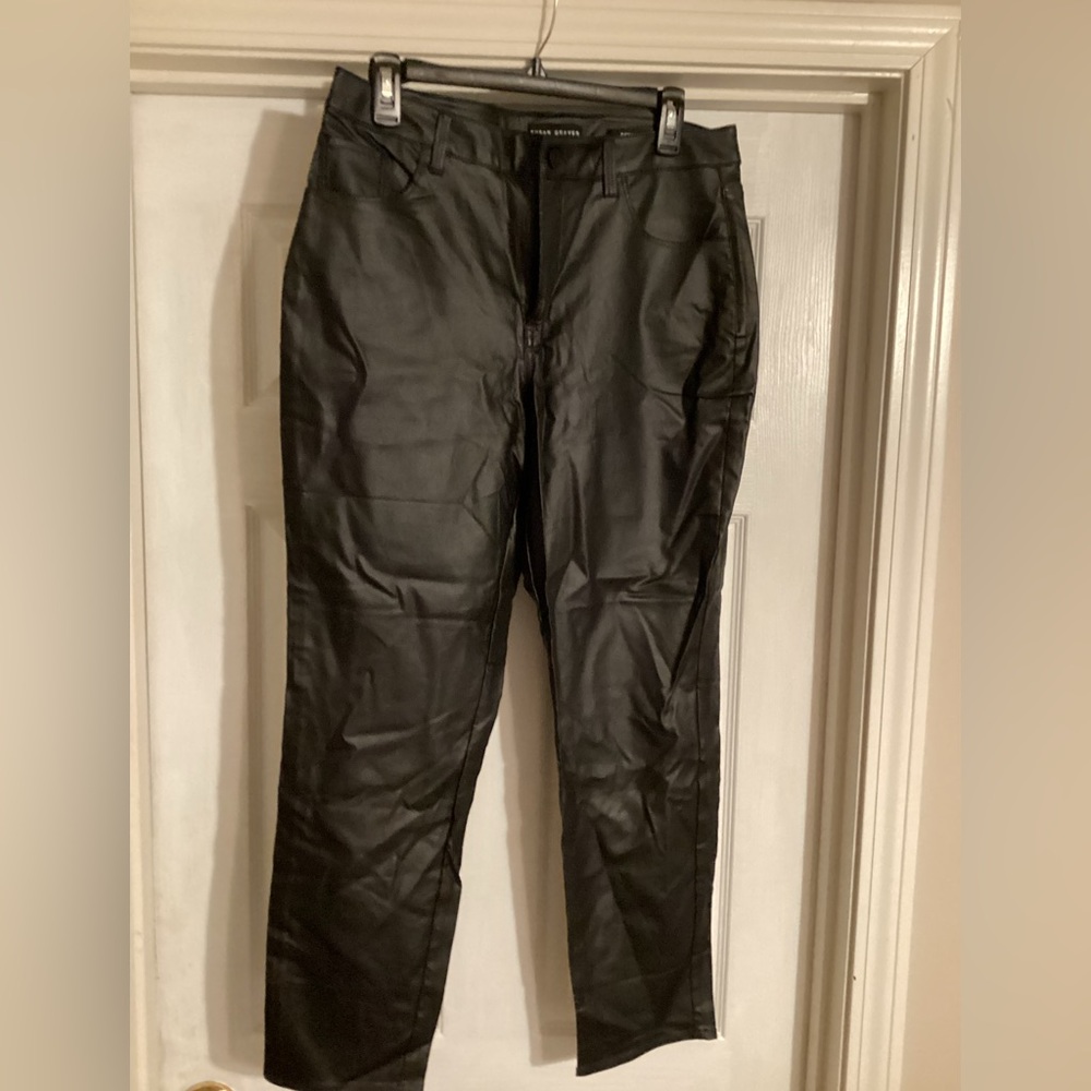 Susan Graver faux leather skinny pants, black, size 12